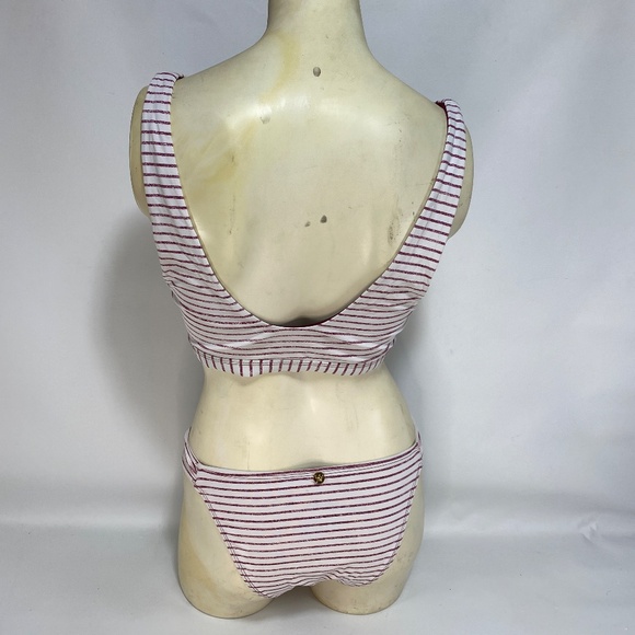 Quint Soul Womens Bikini Medium Stripe Burgundy White Pull On Lined Beach Pool - Picture 5 of 11
